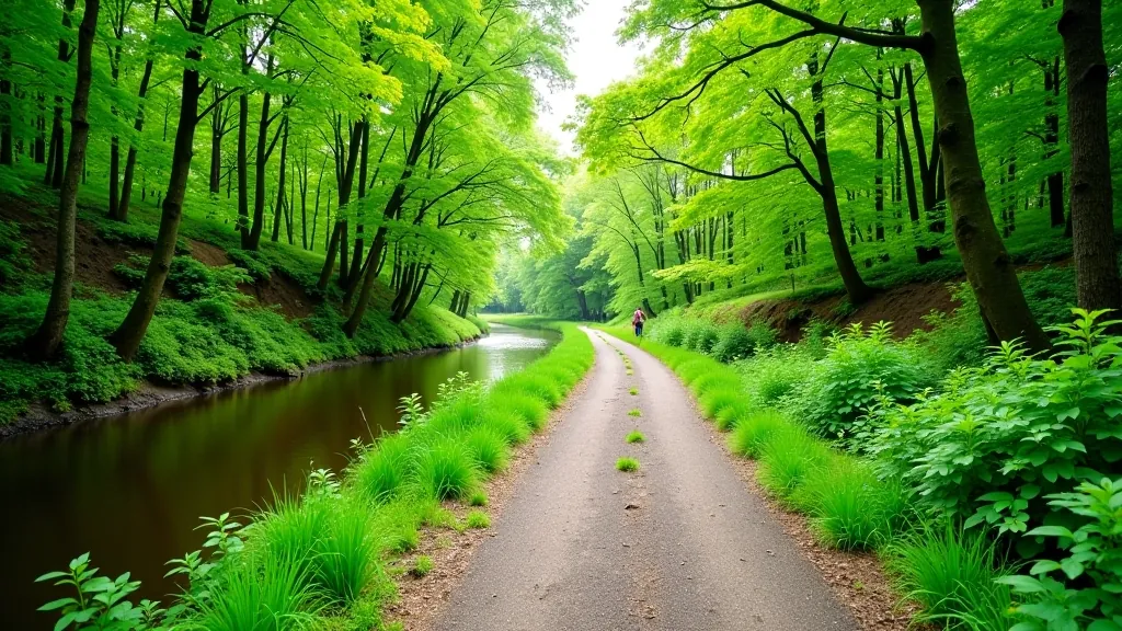 Nemuno salos pėsčiųjų taksas su medžiais ir upės vaizdais